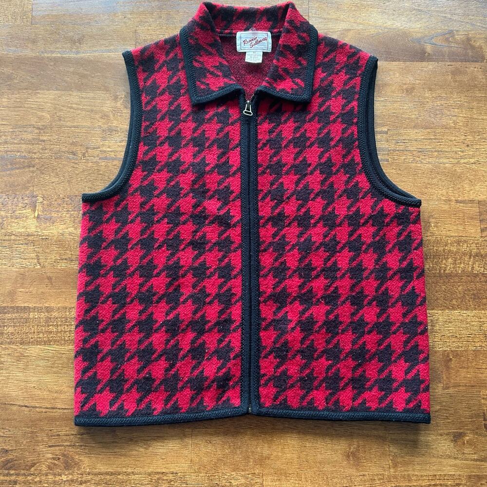 Red Houndstooth Wool Vest, Medium, Boho Vintage Chic.”